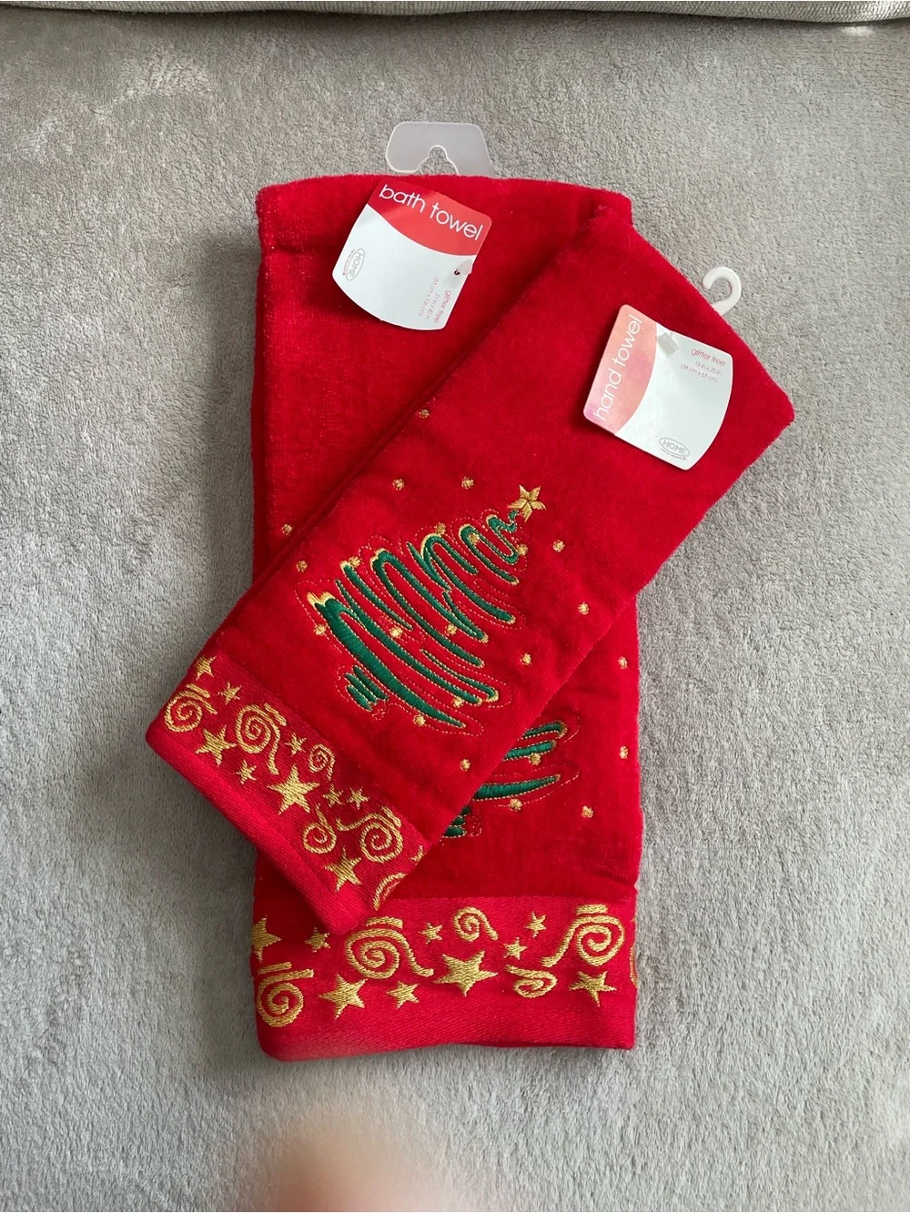 Festive Red Christmas Tree Kitchen Towels